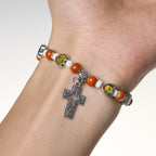 Pulseras de Cuentas de Vidrio y Cerámica de Colores con Dijes de Corazones de Cruz y Santos
