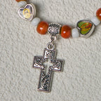 Pulseras de Cuentas de Vidrio y Cerámica de Colores con Dijes de Corazones de Cruz y Santos