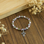 Pulseras de Cuentas de Vidrio y Cerámica de Colores con Dijes de Corazones de Cruz y Santos