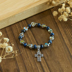 Pulseras de Cuentas de Vidrio y Cerámica de Colores con Dijes de Corazones de Cruz y Santos