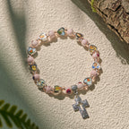 Pulseras de Cuentas de Vidrio y Cerámica de Colores con Dijes de Corazones de Cruz y Santos