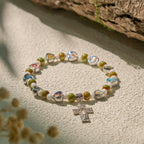 Pulseras de Cuentas de Vidrio y Cerámica de Colores con Dijes de Corazones de Cruz y Santos