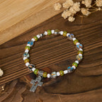Pulseras de Cuentas de Vidrio y Cerámica de Colores con Dijes de Corazones de Cruz y Santos