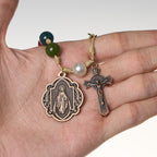 Pulseras de ágata de turmalina natural de 10 mm con medalla milagrosa y crucifijo