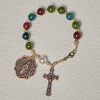 Pulseras de ágata de turmalina natural de 10 mm con medalla milagrosa y crucifijo
