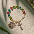 Pulseras de ágata de turmalina natural de 10 mm con medalla milagrosa y crucifijo