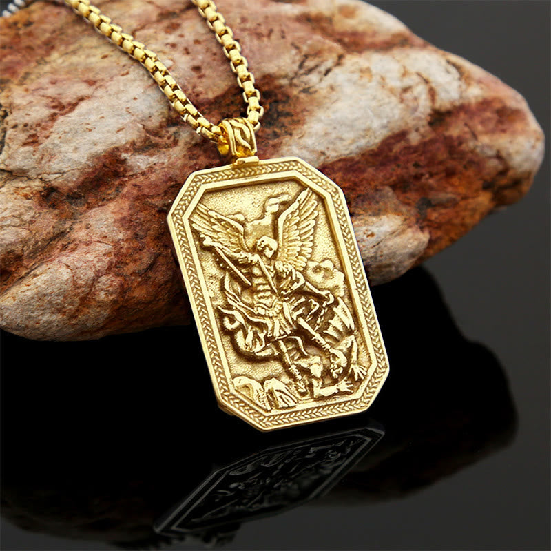Collar de acero inoxidable con colgante de San Miguel Arcángel, estilo clásico, protección
