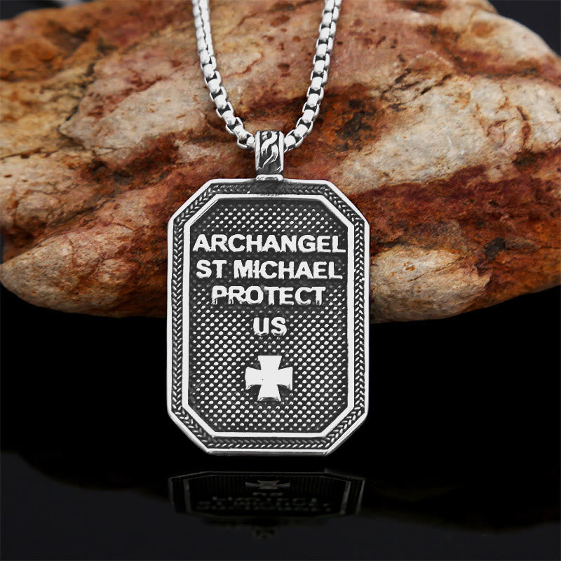 Collar de acero inoxidable con colgante de San Miguel Arcángel, estilo clásico, protección
