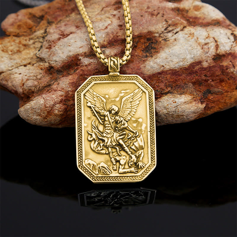 Collar de acero inoxidable con colgante de San Miguel Arcángel, estilo clásico, protección