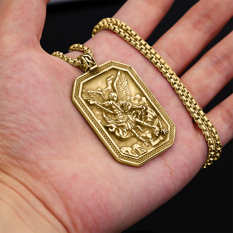 Collar de acero inoxidable con colgante de San Miguel Arcángel, estilo clásico, protección