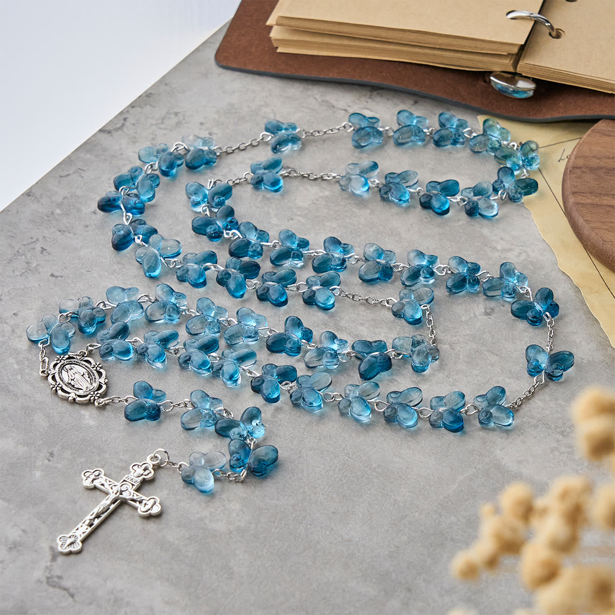 Bracelet de prière papillon bleu scintillant Ailes de dévotion, chapelet animal