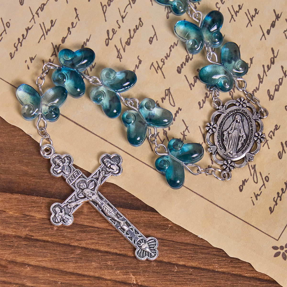 Bracelet de prière papillon bleu scintillant Ailes de dévotion, chapelet animal