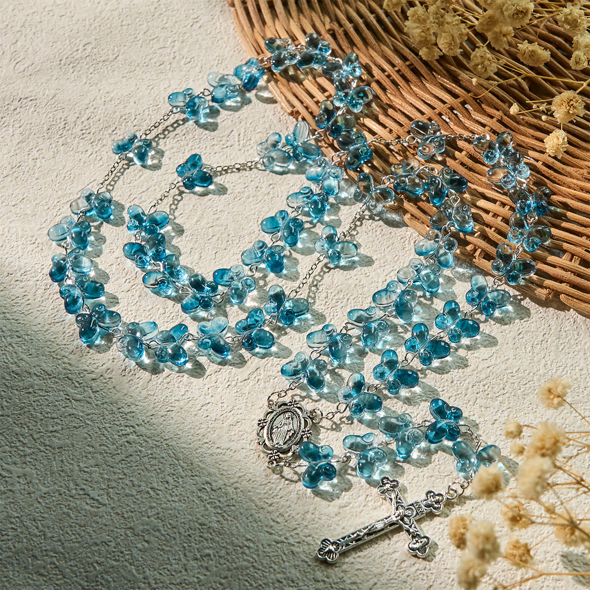 Bracelet de prière papillon bleu scintillant Ailes de dévotion, chapelet animal