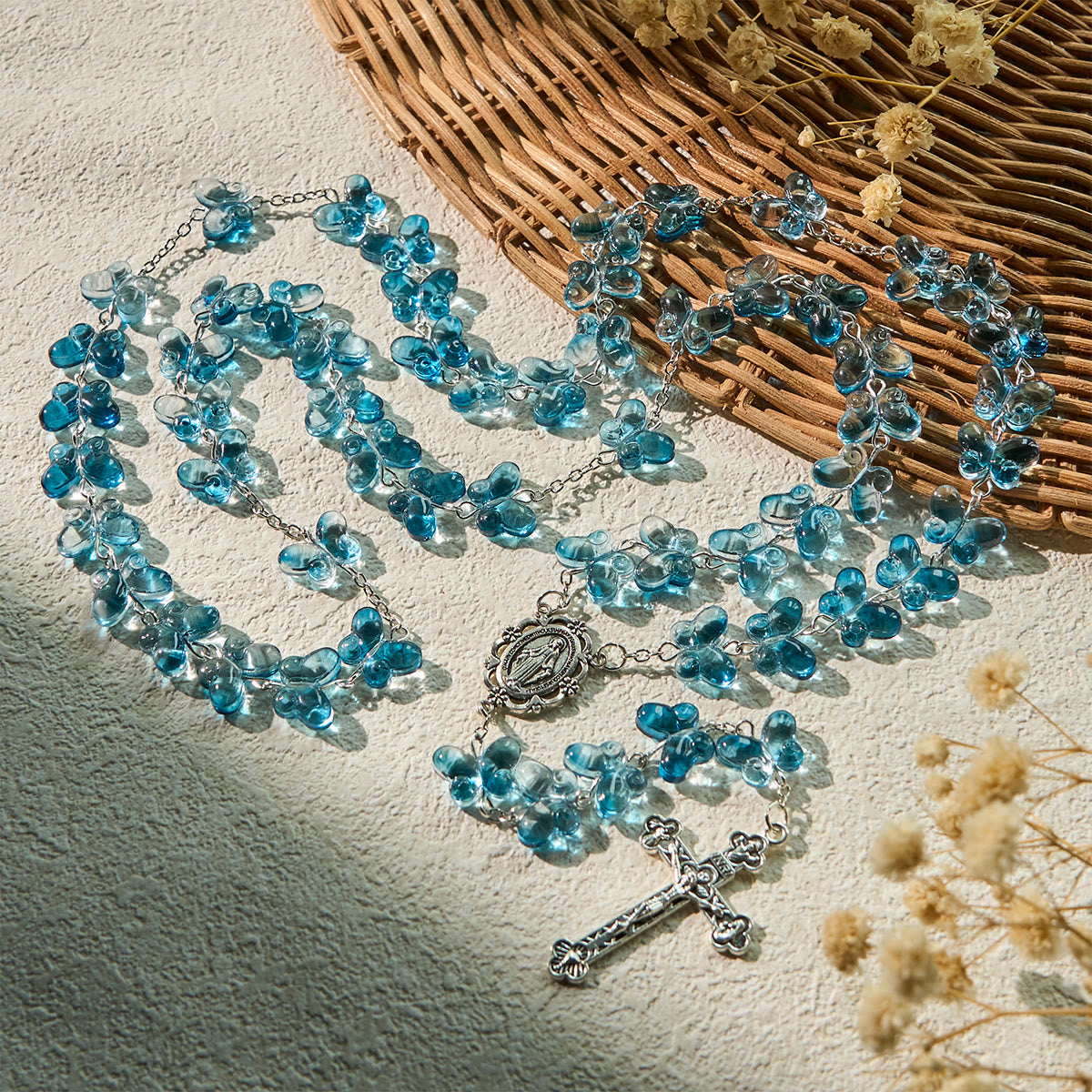 Bracelet de prière papillon bleu scintillant Ailes de dévotion, chapelet animal