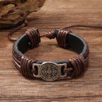 Pulsera clásica de cuero de San Benito de 2 colores: Símbolo de fe y coraje