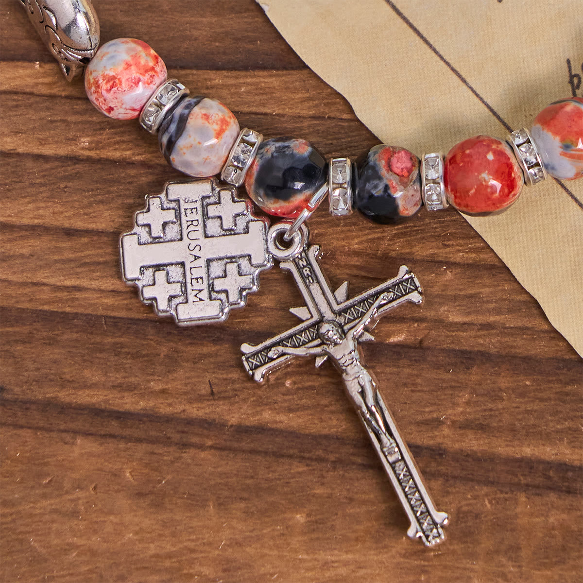 Pulsera para animales de recuerdo para mascotas de St. Benedict, con ágata veteada y gato calicó, para rezar