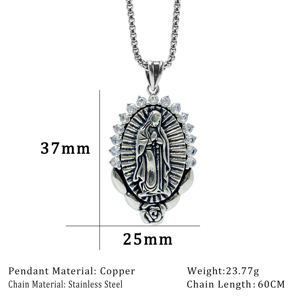 Collier Pendentif Notre-Dame : Halo Sacré et Symbole Rose
