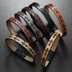 Bracelet en cuir multicolore de style classique avec boucle magnétique et motifs de croix