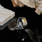 Bague bénie bicolore en or avec symbole JÉSUS et croix