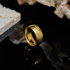 Bague bénie bicolore en or avec symbole JÉSUS et croix