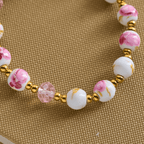 Bracelet élégant en céramique rose à motif floral de 8 mm avec médaille miraculeuse