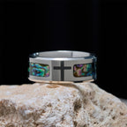 Bague croix Minimaliste en Titane avec Incrustation de Couleurs Vitrail Scintillantes