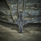 Collier Croix Orthodoxe Sacrée en Acier Titane Vintage avec Écriture Religieuse