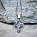 Collier Croix Orthodoxe Sacrée en Acier Titane Vintage avec Écriture Religieuse