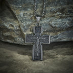 Collier Croix Orthodoxe Sacrée en Acier Titane Vintage avec Écriture Religieuse