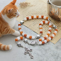 Pulsera de gato atigrado naranja, cuentas de cuarzo blanco y naranja con abalorios de acero inoxidable de cara de gato, rosario de animales