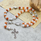 Pulsera de gato atigrado naranja, cuentas de cuarzo blanco y naranja con abalorios de acero inoxidable de cara de gato, rosario de animales