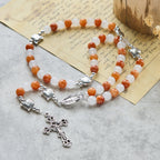 Pulsera de gato atigrado naranja, cuentas de cuarzo blanco y naranja con abalorios de acero inoxidable de cara de gato, rosario de animales