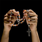 Pulsera de gato atigrado naranja, cuentas de cuarzo blanco y naranja con abalorios de acero inoxidable de cara de gato, rosario de animales
