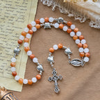 Pulsera de gato atigrado naranja, cuentas de cuarzo blanco y naranja con abalorios de acero inoxidable de cara de gato, rosario de animales