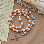 Pulsera de gato atigrado naranja, cuentas de cuarzo blanco y naranja con abalorios de acero inoxidable de cara de gato, rosario de animales