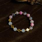 Bracelet élégant en perles de jade rose persan et noir de 8 mm avec croix ancienne