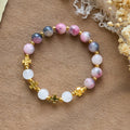 Bracelet élégant en perles de jade rose persan et noir de 8 mm avec croix ancienne