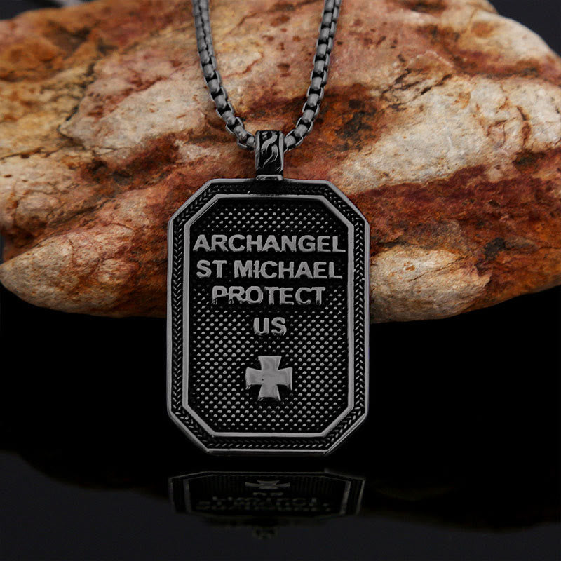 Collar de acero inoxidable con colgante de San Miguel Arcángel, estilo clásico, protección