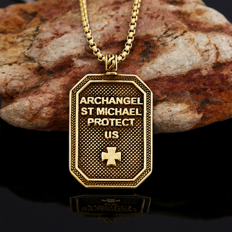 Collar de acero inoxidable con colgante de San Miguel Arcángel, estilo clásico, protección