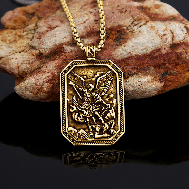Collar de acero inoxidable con colgante de San Miguel Arcángel, estilo clásico, protección