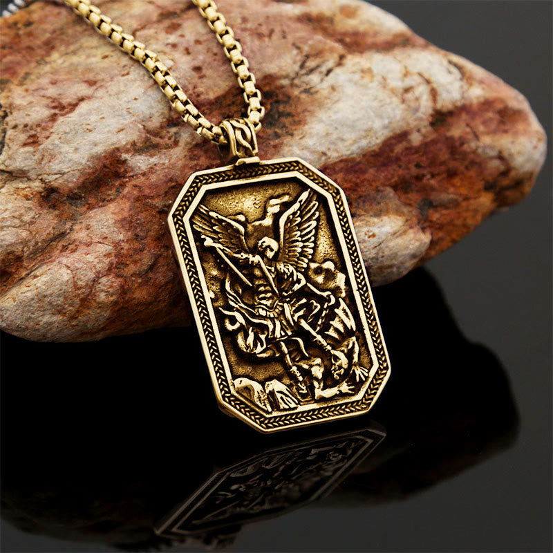 Collar de acero inoxidable con colgante de San Miguel Arcángel, estilo clásico, protección
