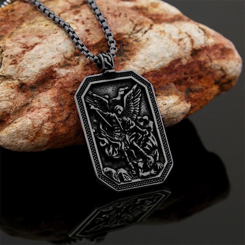 Collar de acero inoxidable con colgante de San Miguel Arcángel, estilo clásico, protección