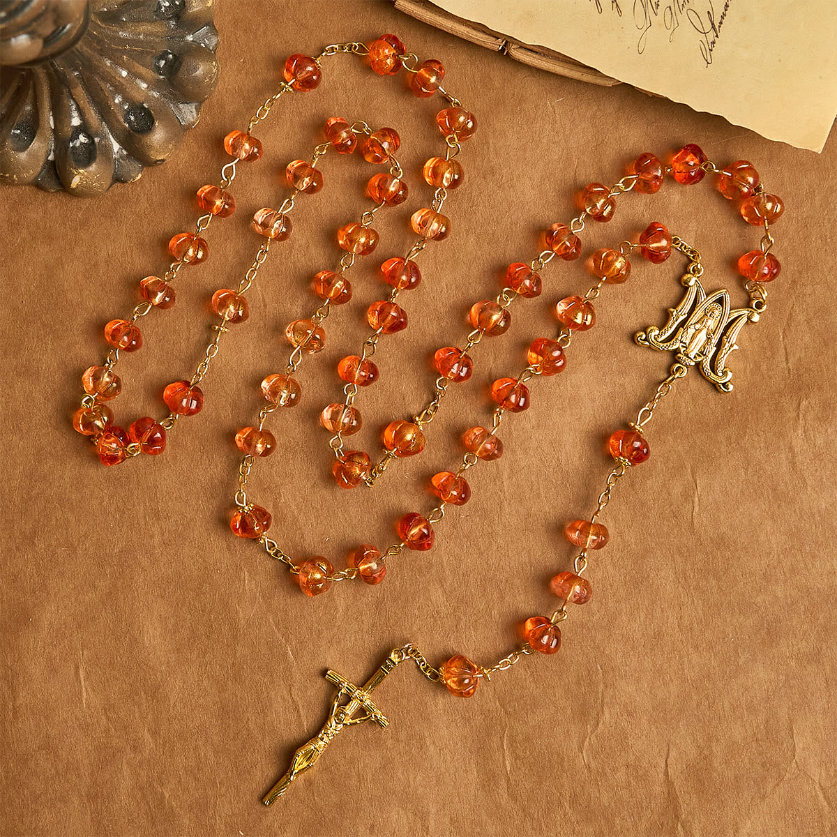 Cadeau de Thanksgiving : Chapelet de perles de citrouille sacrée | Honorer la grâce de Dieu sous la forme d'une citrouille