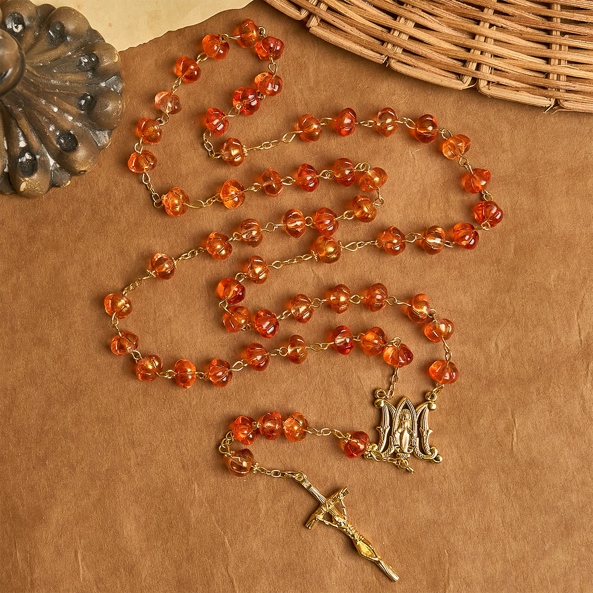 Cadeau de Thanksgiving : Chapelet de perles de citrouille sacrée | Honorer la grâce de Dieu sous la forme d'une citrouille