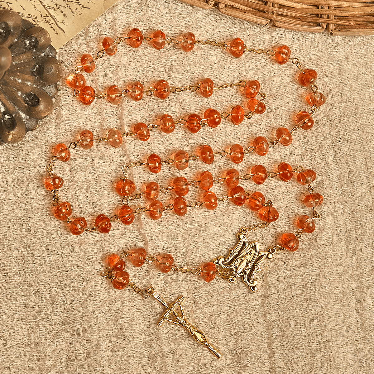 Cadeau de Thanksgiving : Chapelet de perles de citrouille sacrée | Honorer la grâce de Dieu sous la forme d'une citrouille