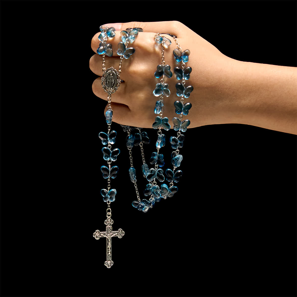 Bracelet de prière papillon bleu scintillant Ailes de dévotion, chapelet animal