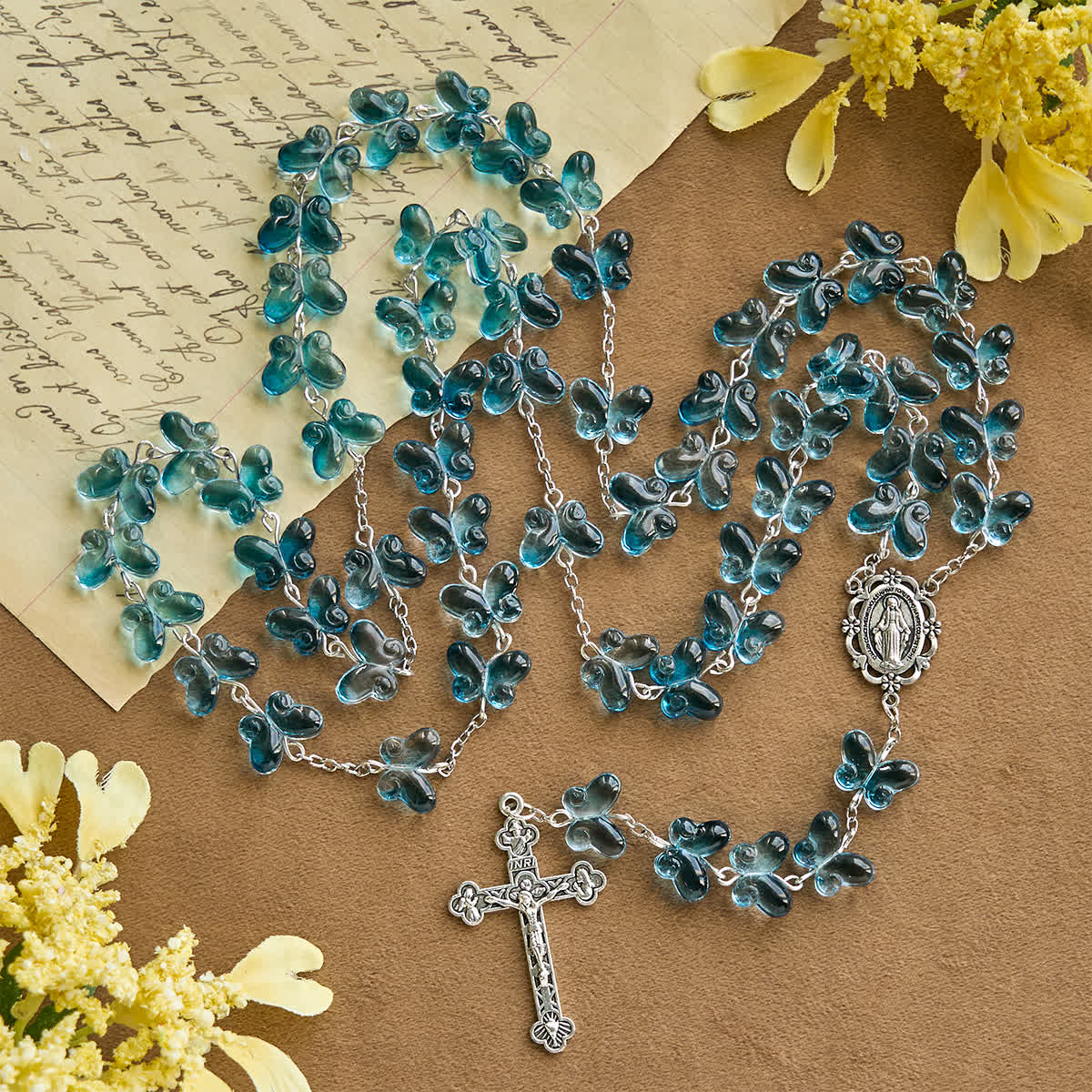 Bracelet de prière papillon bleu scintillant Ailes de dévotion, chapelet animal