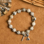Rosario de oración para gato atigrado gris claro: Pulsera para el cuidado de gatos callejeros, Rosario de animales