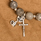 Rosario de oración para gato atigrado gris claro: Pulsera para el cuidado de gatos callejeros, Rosario de animales