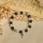 Bracelet chapelet animal Notre-Dame en perles avec chat-vache noir et blanc